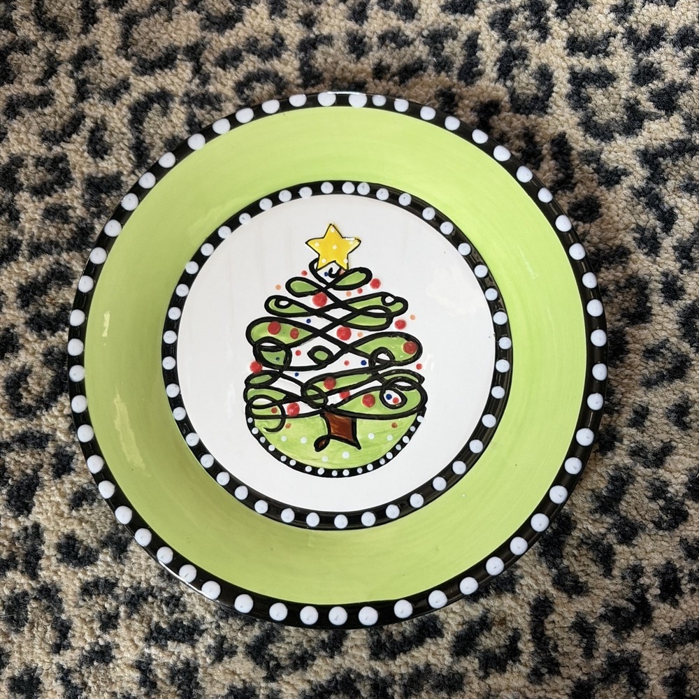 8" Whimsical Christmas Tree MSC Mainstreet‎ Collection Handpainted Plate Green